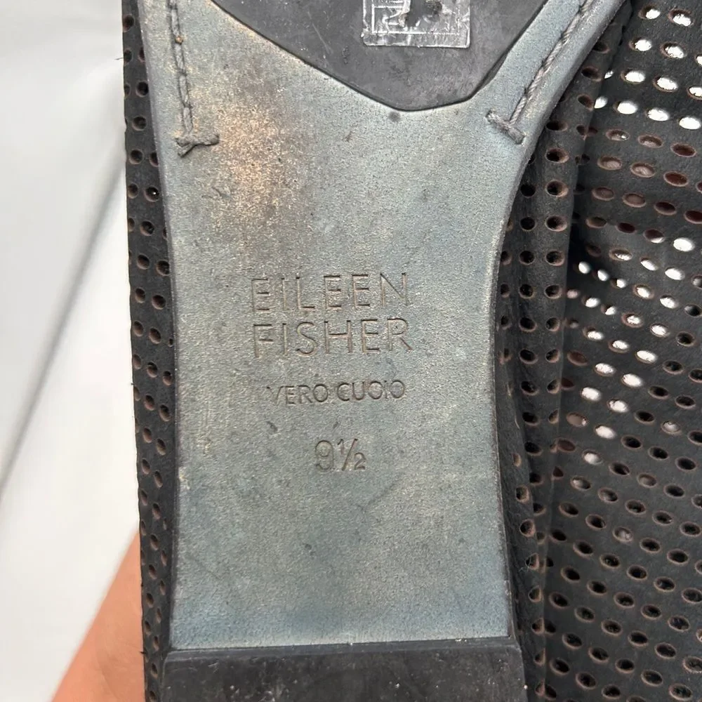Eileen Fisher Humor Suede Ballet Flats Slip-On Black 9 1/2 perforated leather - Picture 10 of 12